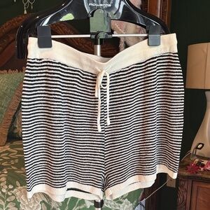 Black & White Striped Knit Drawstring Mini short